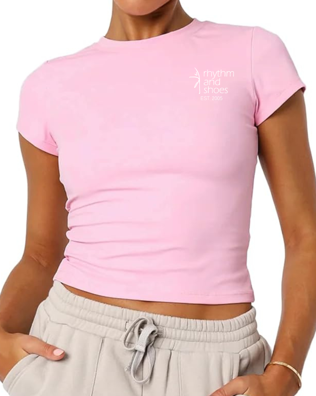 crop pink short-sleeve shirt